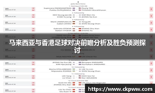 马来西亚与香港足球对决前瞻分析及胜负预测探讨